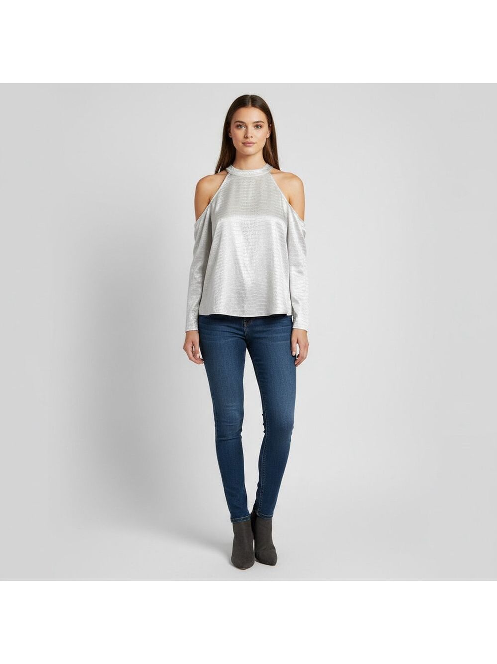 INC International Concept Silver Metallic Crocodile Cold Shoulder Size M NWT